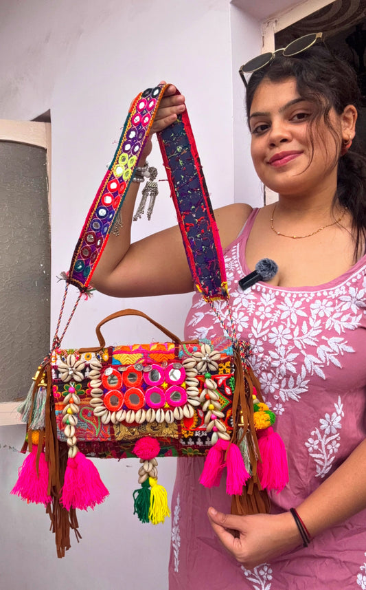 ANJANI BOHO BAG WITH FULLY HANDEMBROIDERED MIRROR WORK BELT ✨🪷