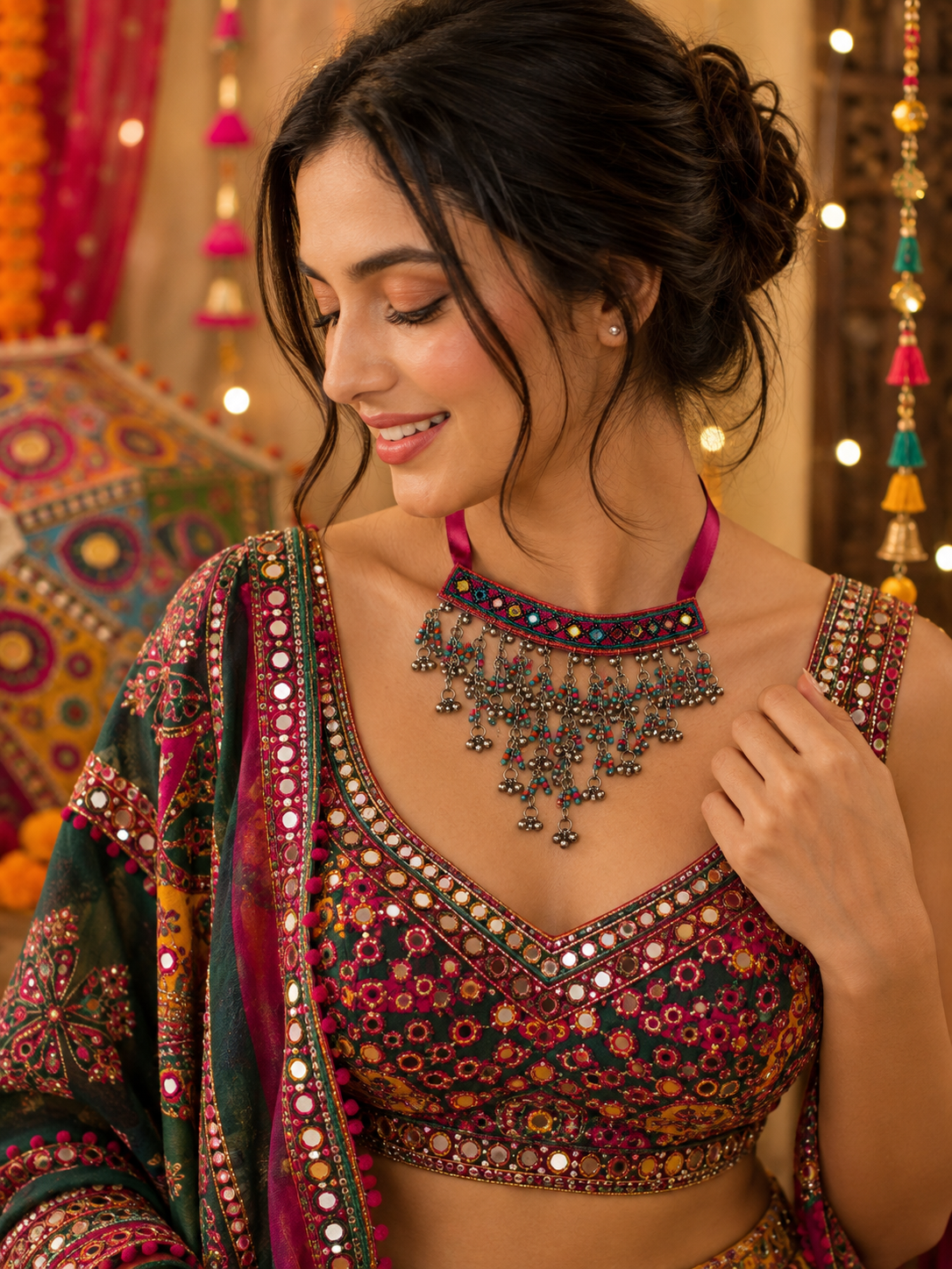 Saloni Mirror and bead work choker