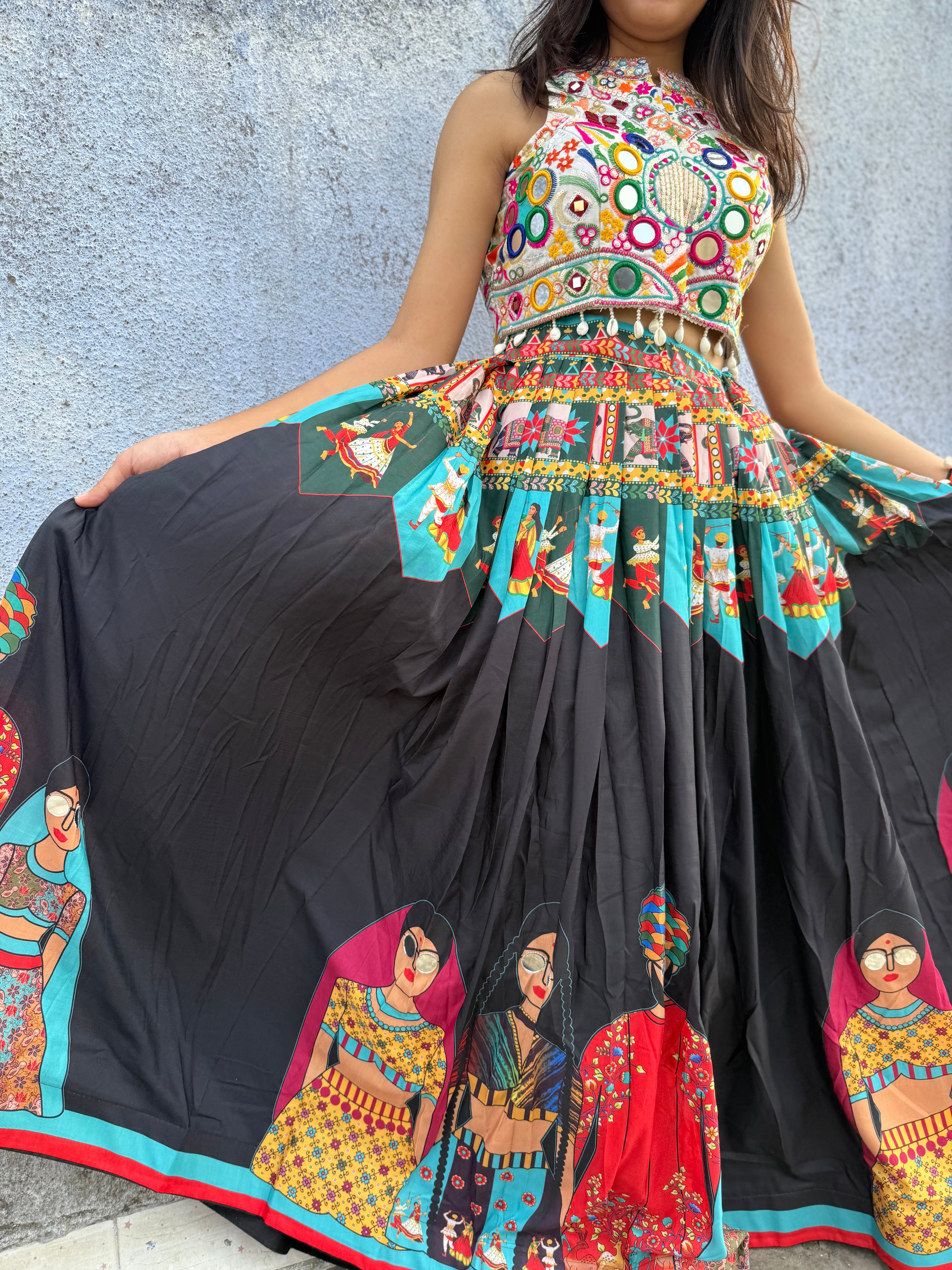 OHWOMANIYAA- printed Skirt with Real mirrors