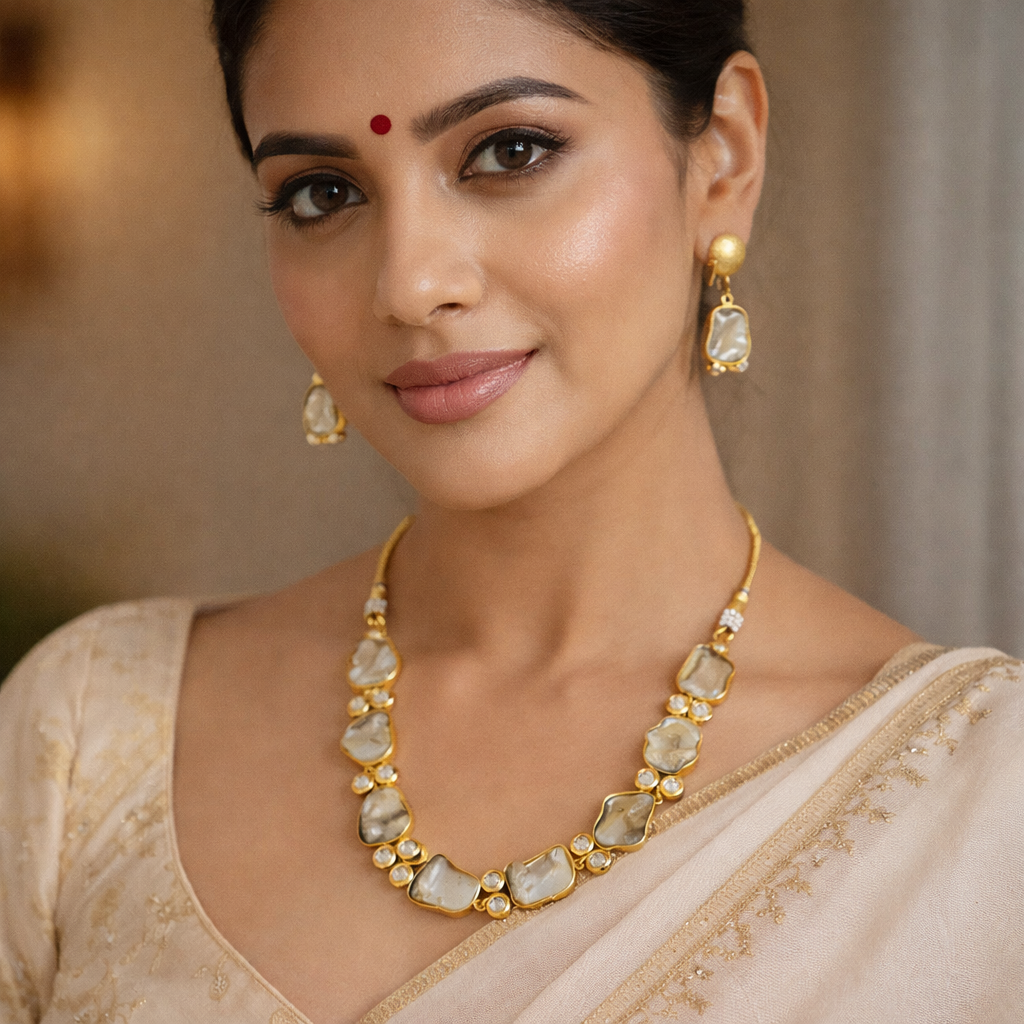 MOONSHINE PEARL NECLACE EARRINGS AND BRACELET SET