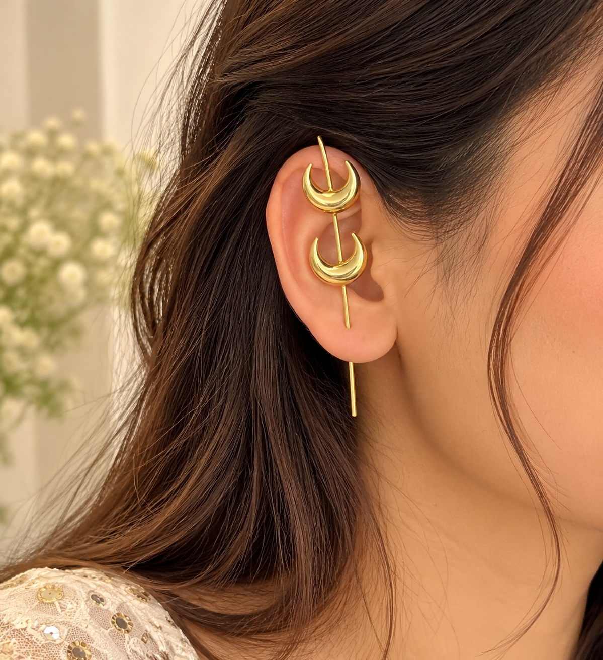 Cresent Moon Boho Golden Earcuffs