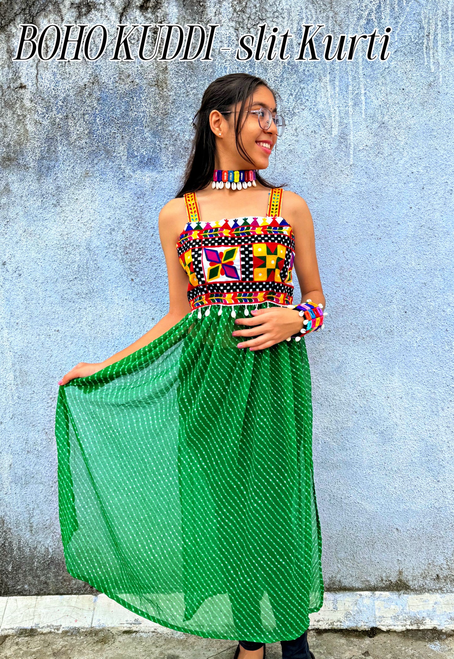 BOHO KUDDI - Strappy Criss Cross back kurti - GREEN 💚✨