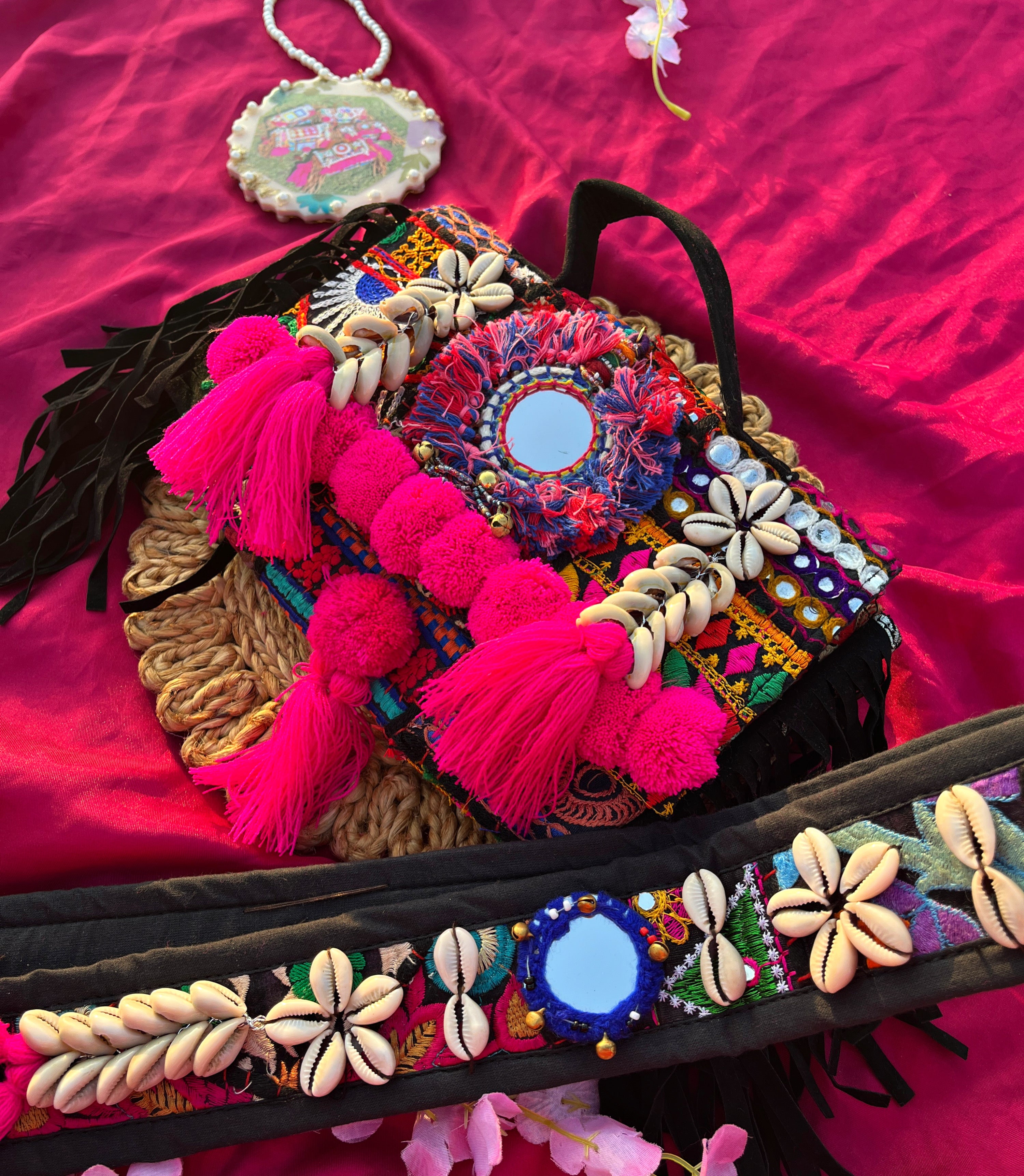 MISHRI BLACK BOHO BAG WITH HEAVY WORK BELT