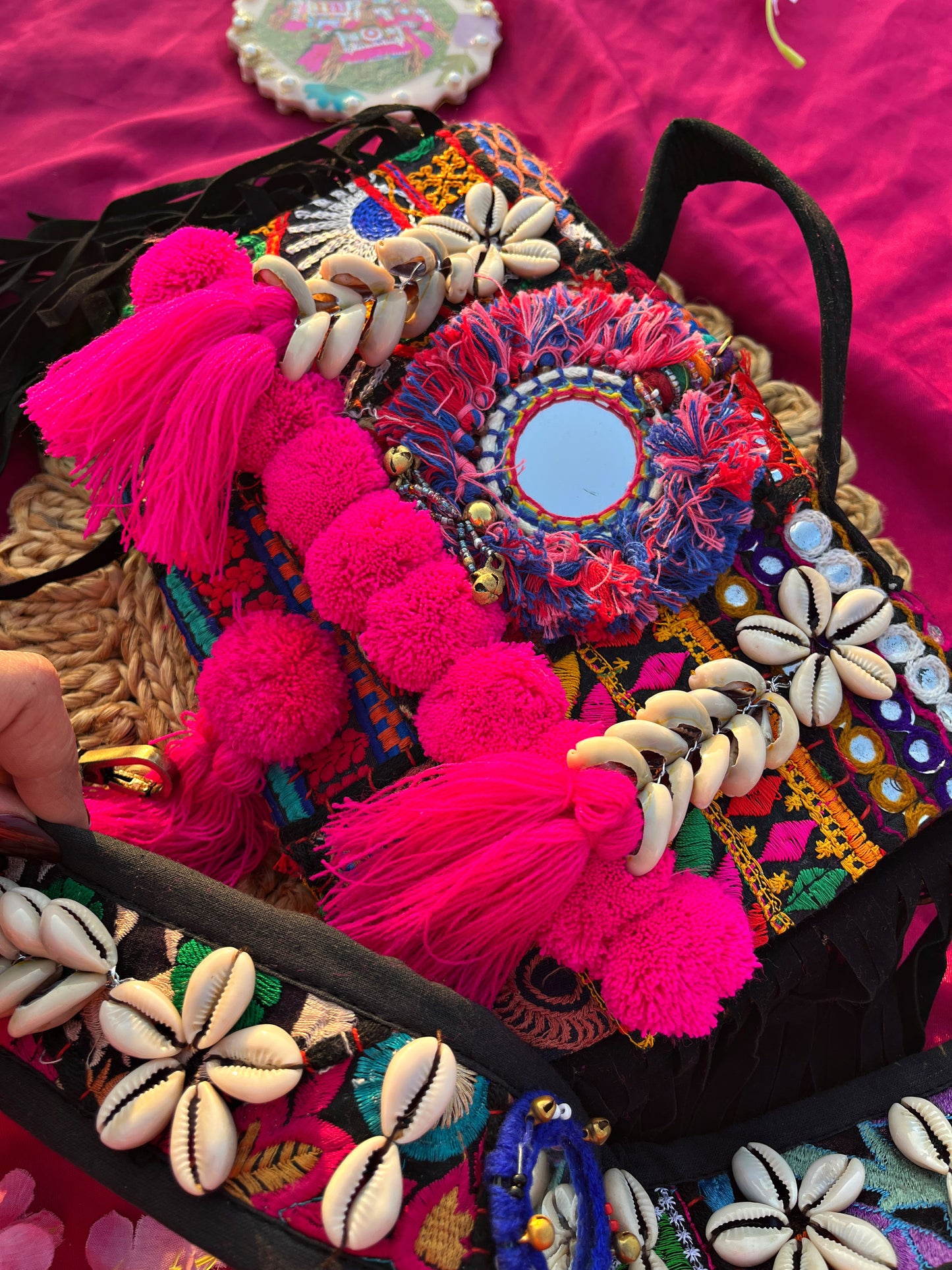 Pink Boho Bag with tassel and Heavy work belt