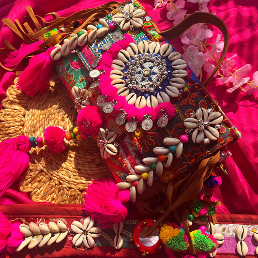 Megha Afghani Boho bag with heavy work belt (brown)