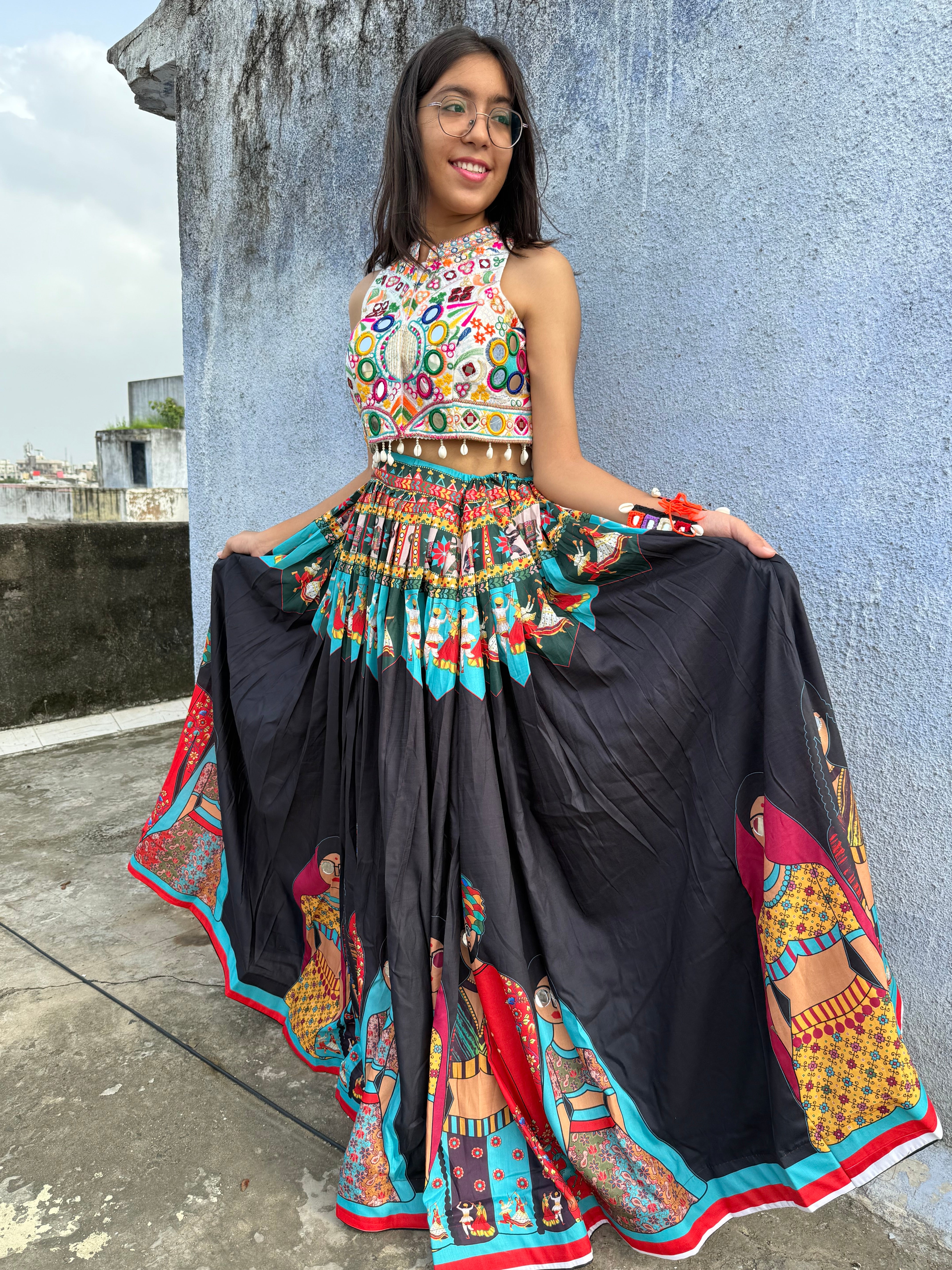 OHWOMANIYAA- printed Skirt with Real mirrors