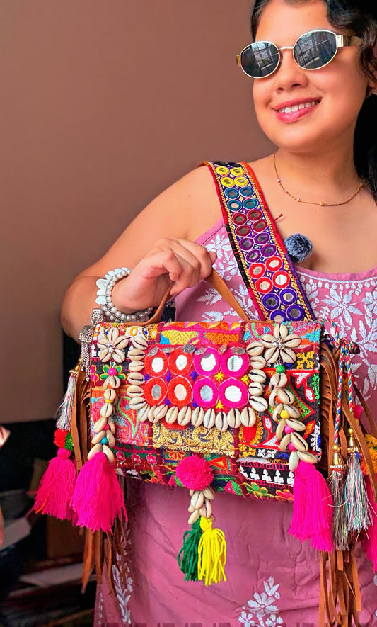 ANJANI BOHO BAG WITH FULLY HANDEMBROIDERED MIRROR WORK BELT ✨🪷