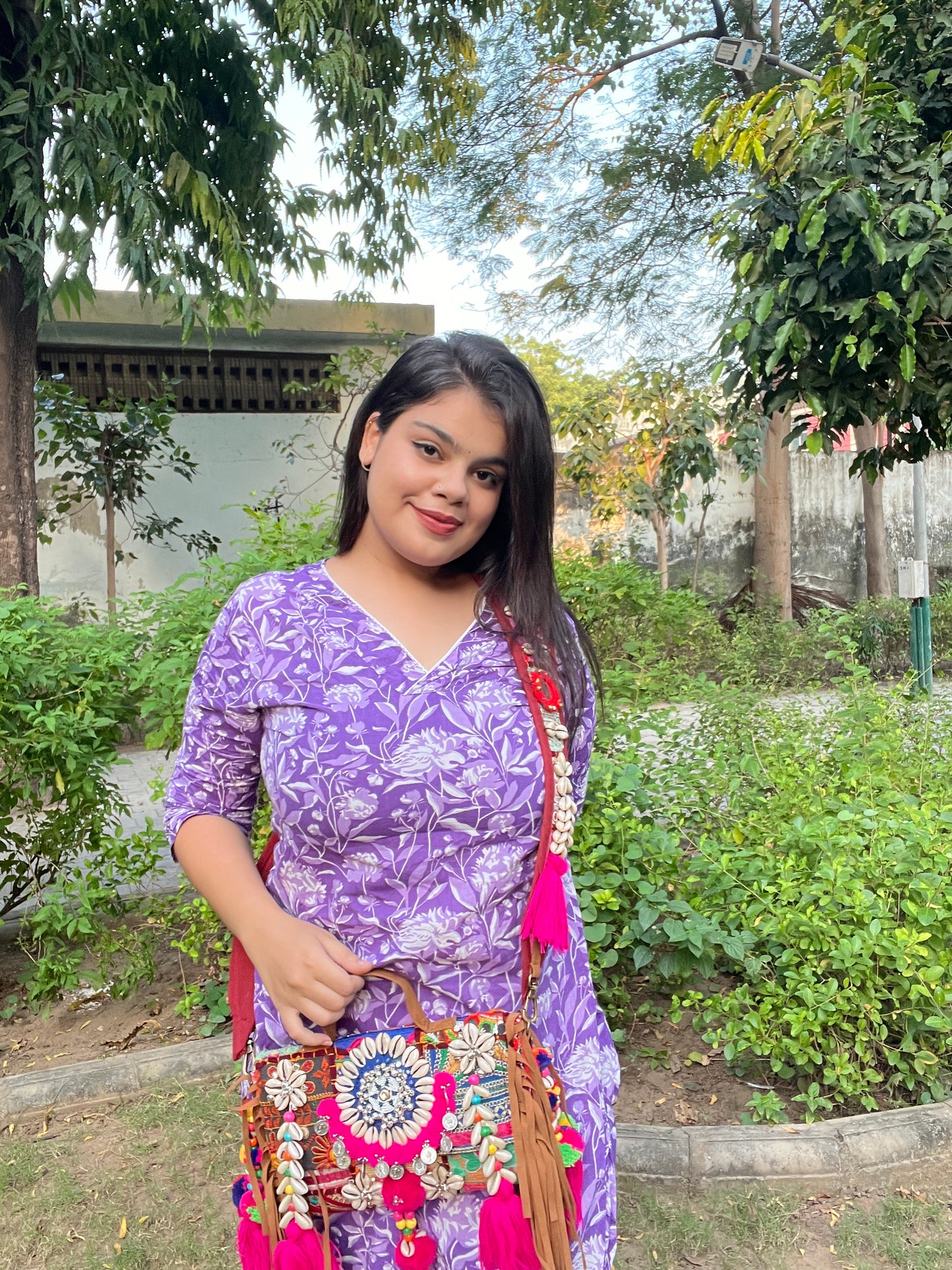 Megha Afghani Boho bag with heavy work belt (brown)