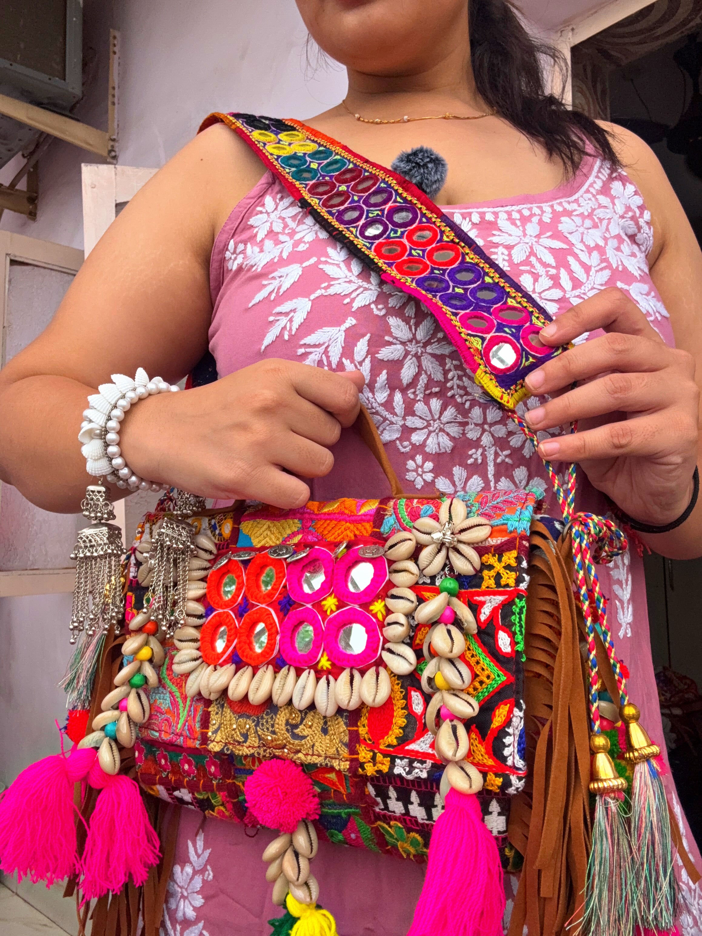 ANJANI BOHO BAG WITH FULLY HANDEMBROIDERED MIRROR WORK BELT ✨🪷