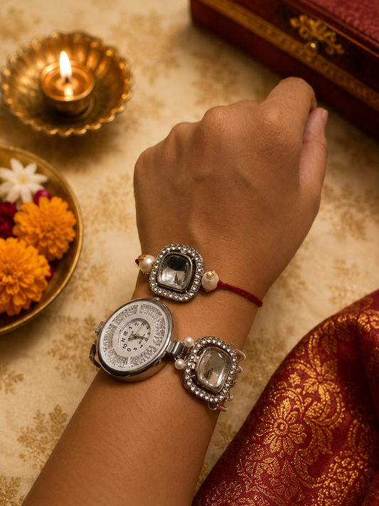 Silver Kashmiri rakhi watch pair ✨