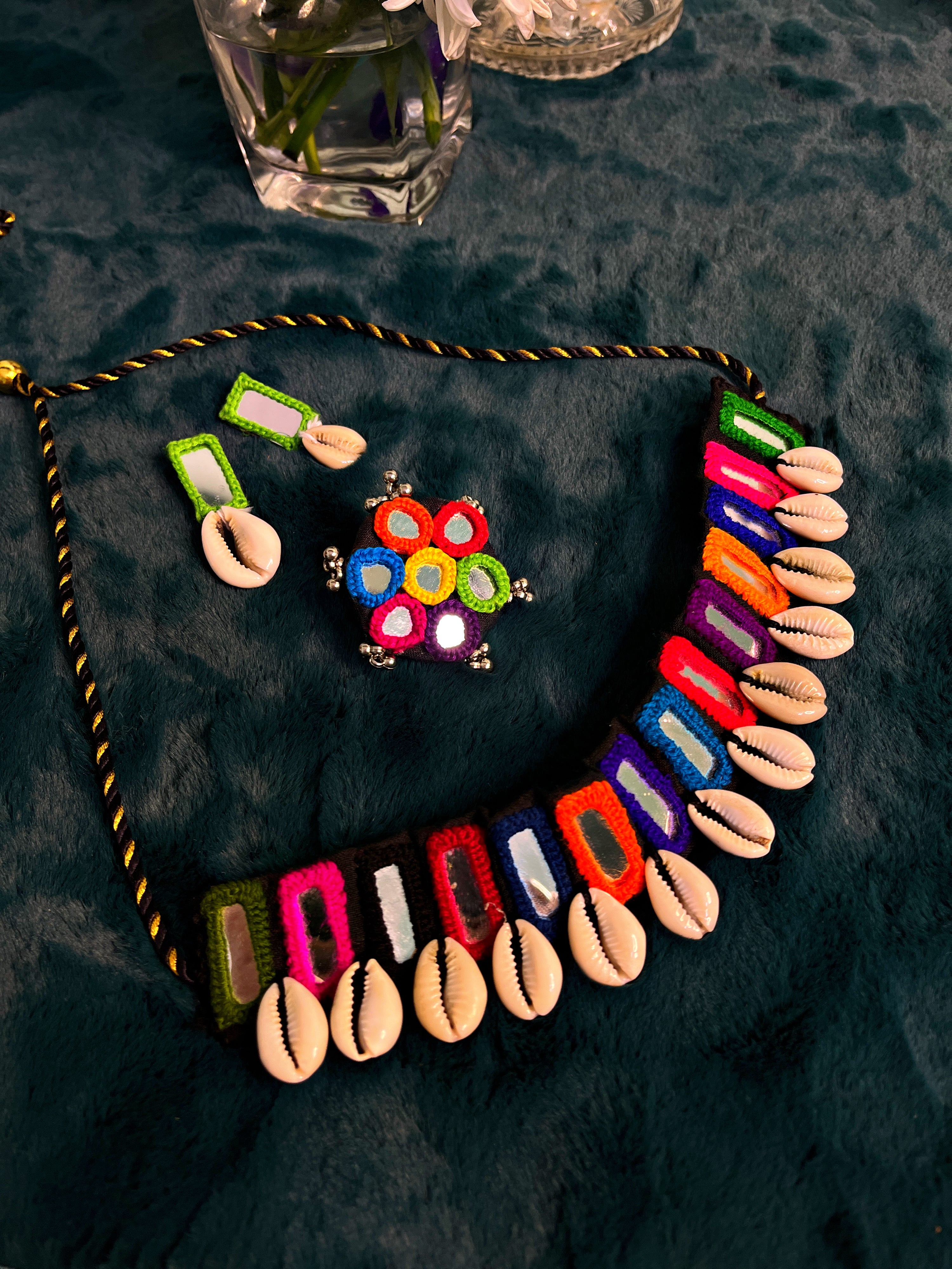 JHANVI MIRROR WORK CHOKER and RING COMBO