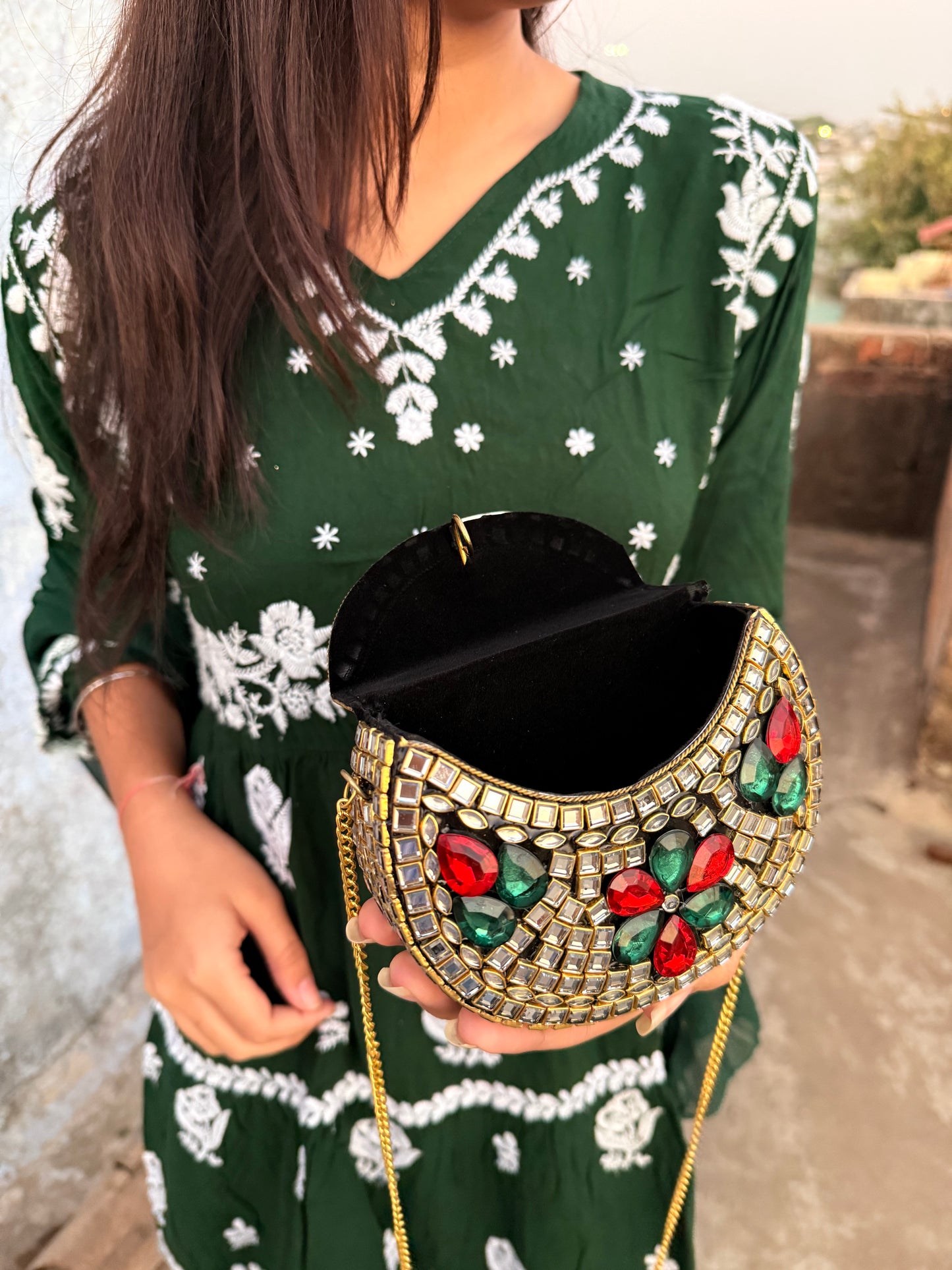 MEHMOONAH- mini stone bag with sling