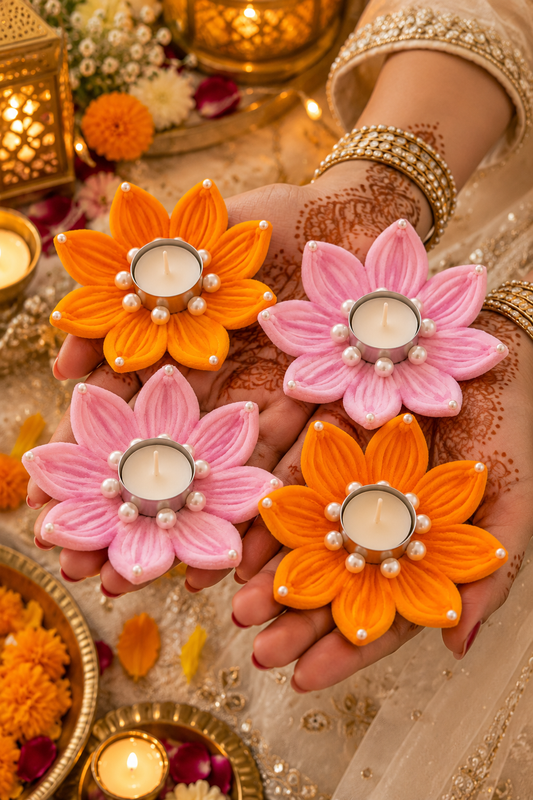 Floral diya set of 4