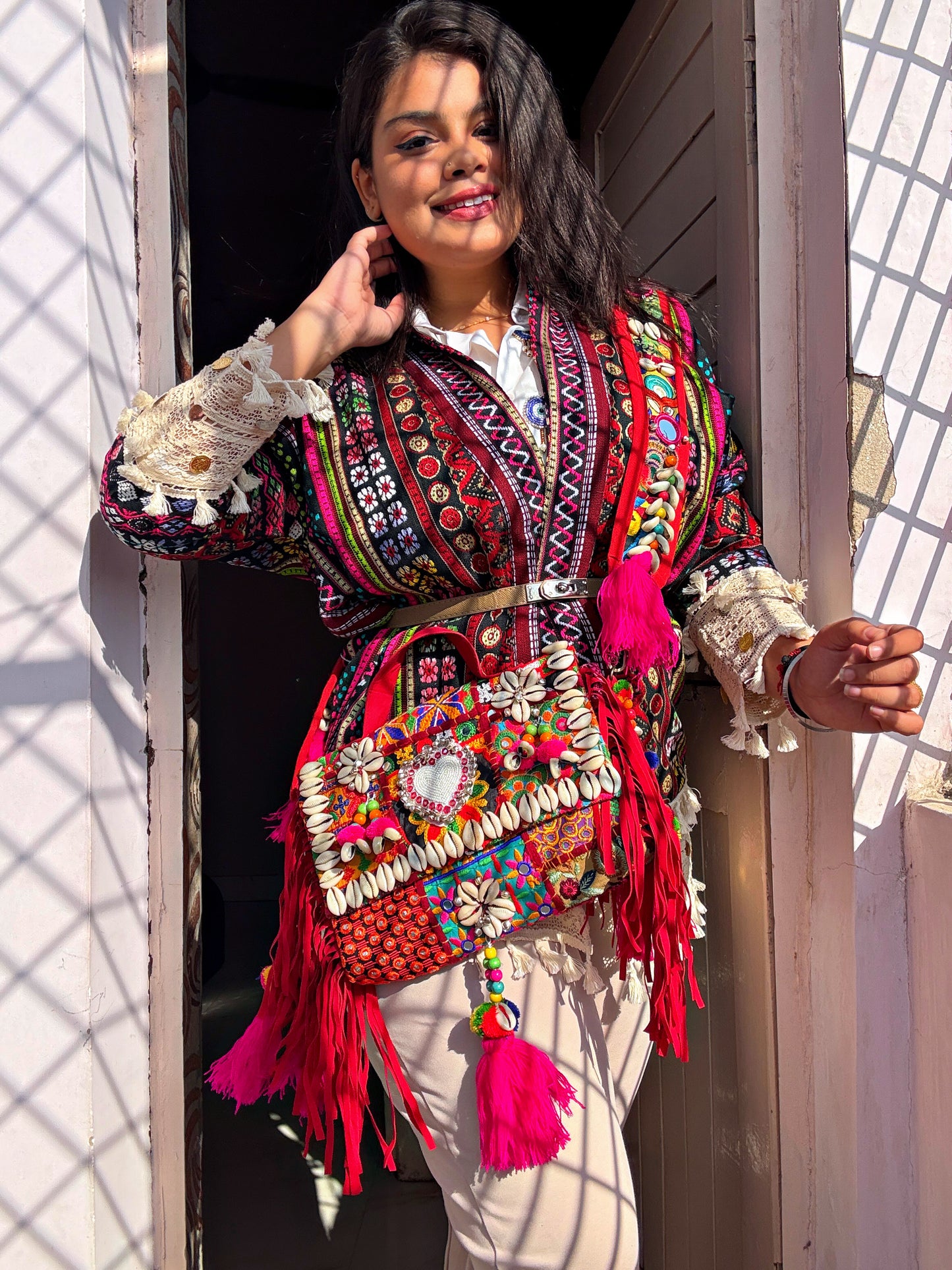 GULABI ISHQ 💓- BOHO BAG WITH HEAVY WORK BELT