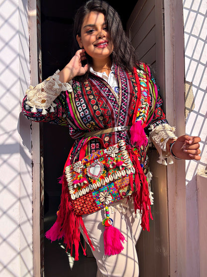 GULABI ISHQ 💓- BOHO BAG WITH HEAVY WORK BELT