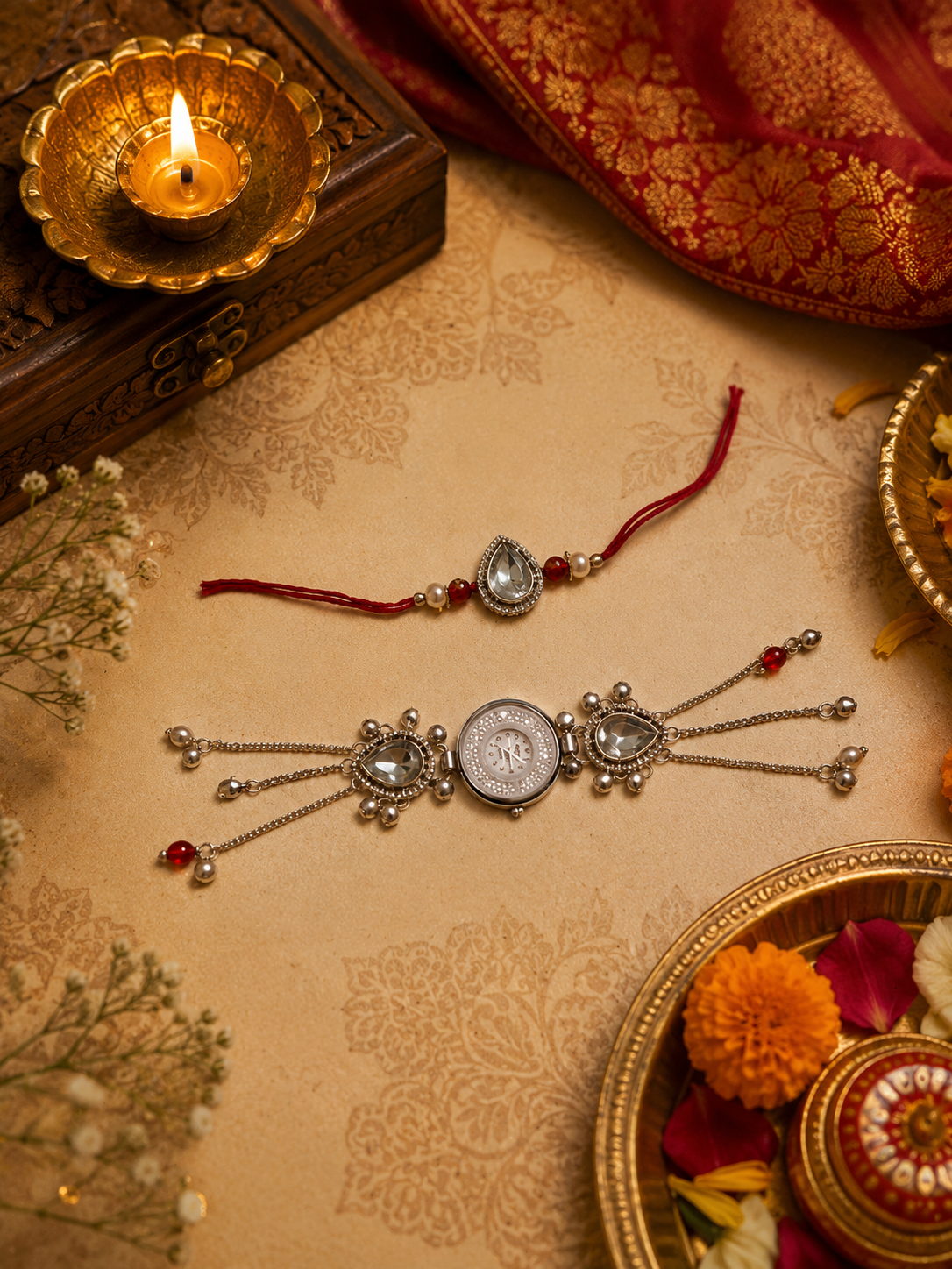 Silver Rakhi pair design 02