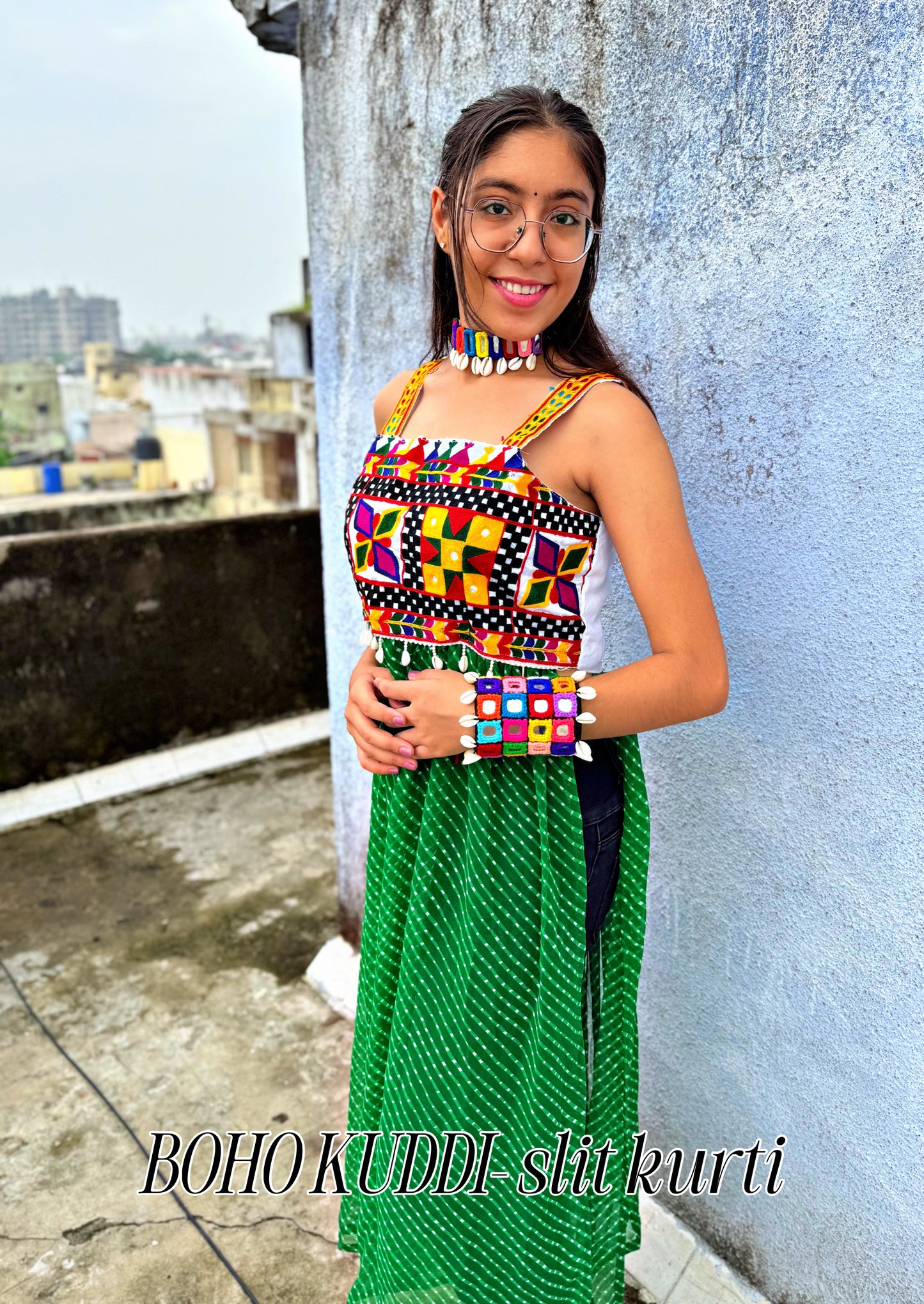 BOHO KUDDI - Strappy Criss Cross back kurti - GREEN 💚✨