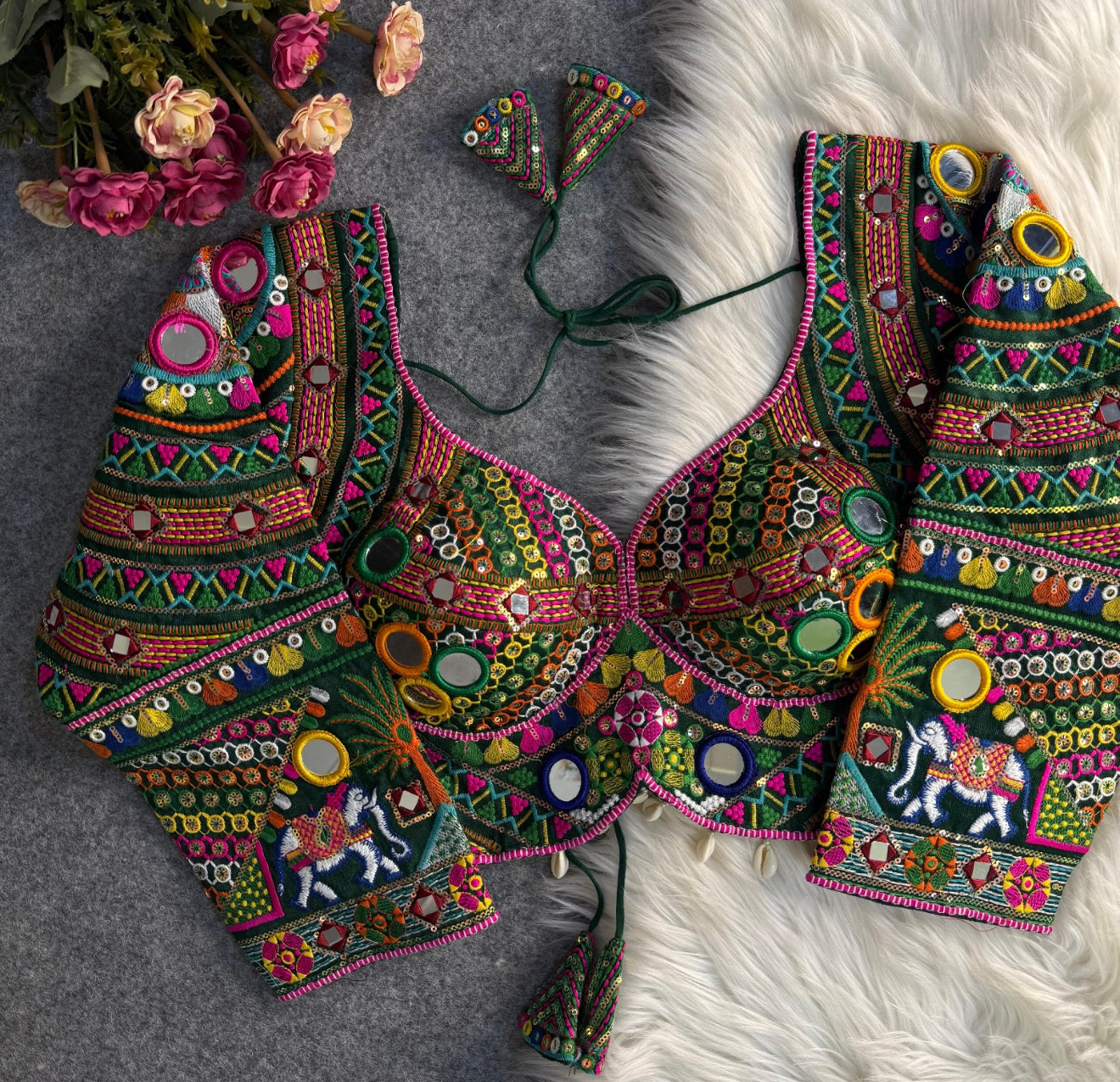 SHRREYA - LONG SLEEVES NAVRATRI MIRROR WORK BOHO BLOUSE ✨freesize till 38