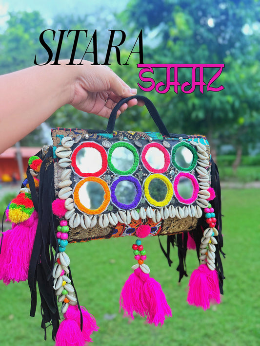 SITARA SAAZ BLACK ✨ BANJARA BOHO SLING BAG WITH BELT