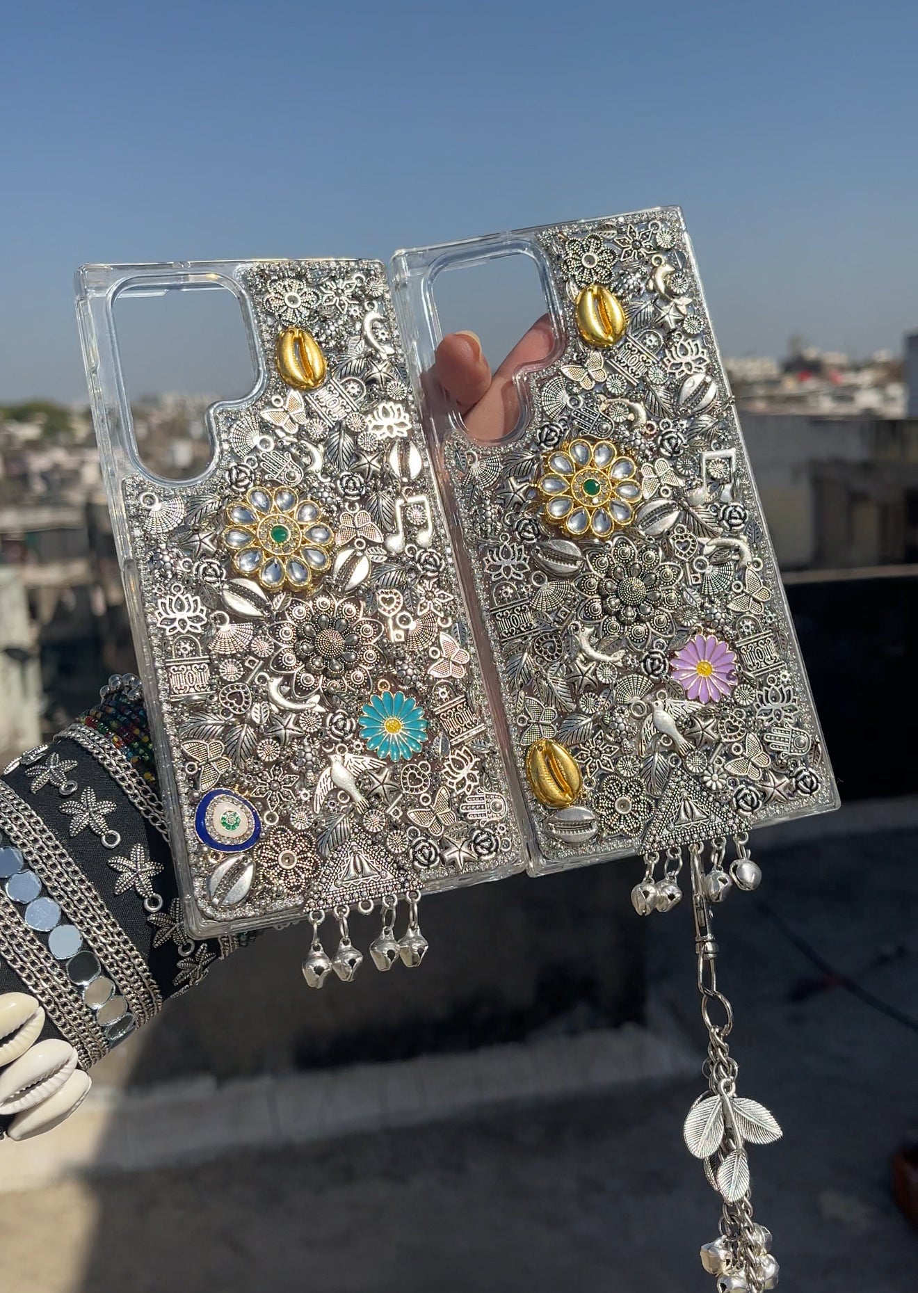 MAYRA - Silver Charm phone cover / case with free sling ( mention model in notes or whatsapp )