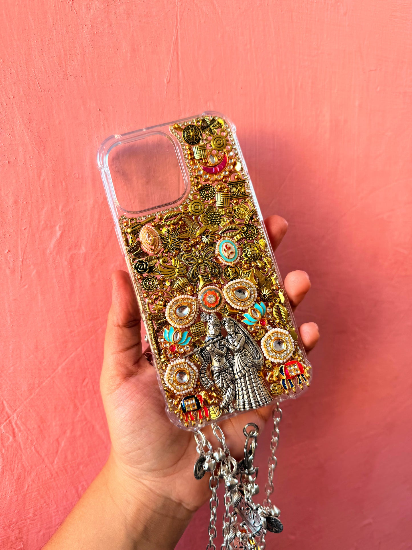 RADHA KRISHNA AND KUNDAN WORK PHONE COVER with DETACHABLE SLING ✨