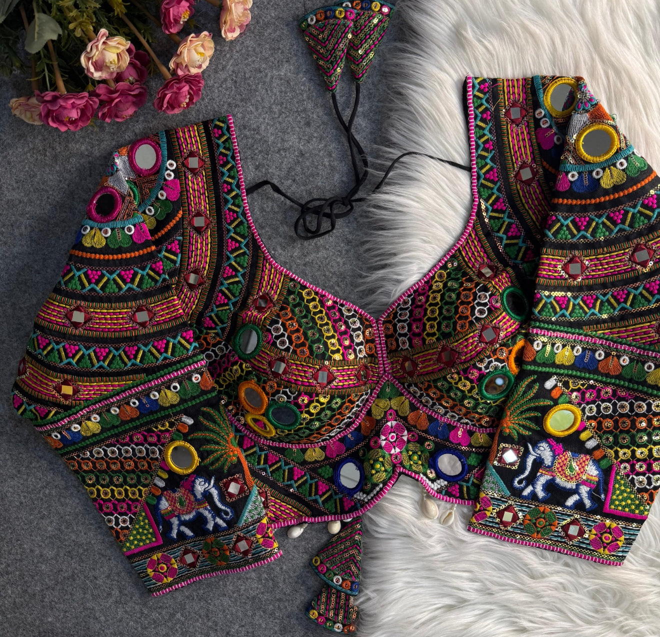 SHRREYA - LONG SLEEVES NAVRATRI MIRROR WORK BOHO BLOUSE ✨freesize till 38