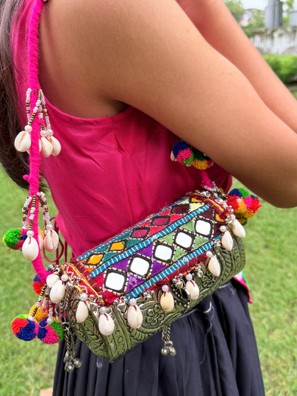 PIHU- Dholki STYLE BRASS CLUTCH WITH KUTCHI WORK 🪞