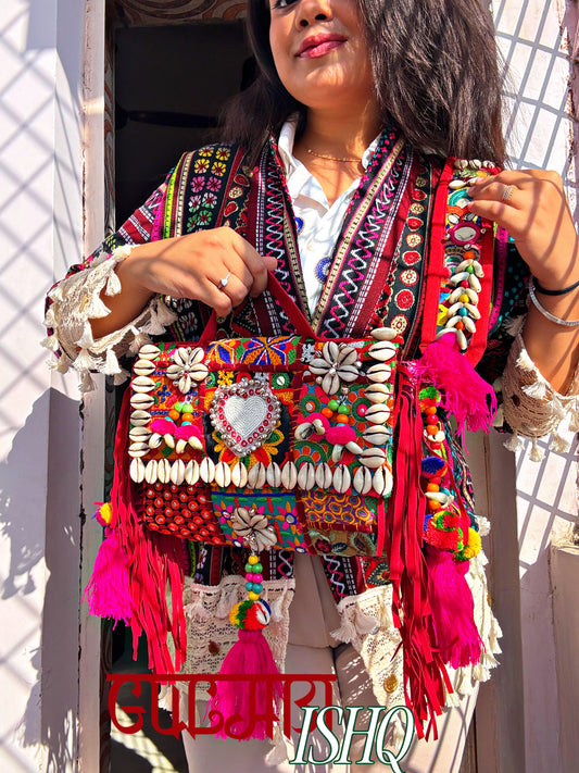 GULABI ISHQ 💓- BOHO BAG WITH HEAVY WORK BELT