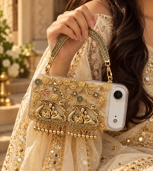 Radhe phone cover with Handle (gold)
