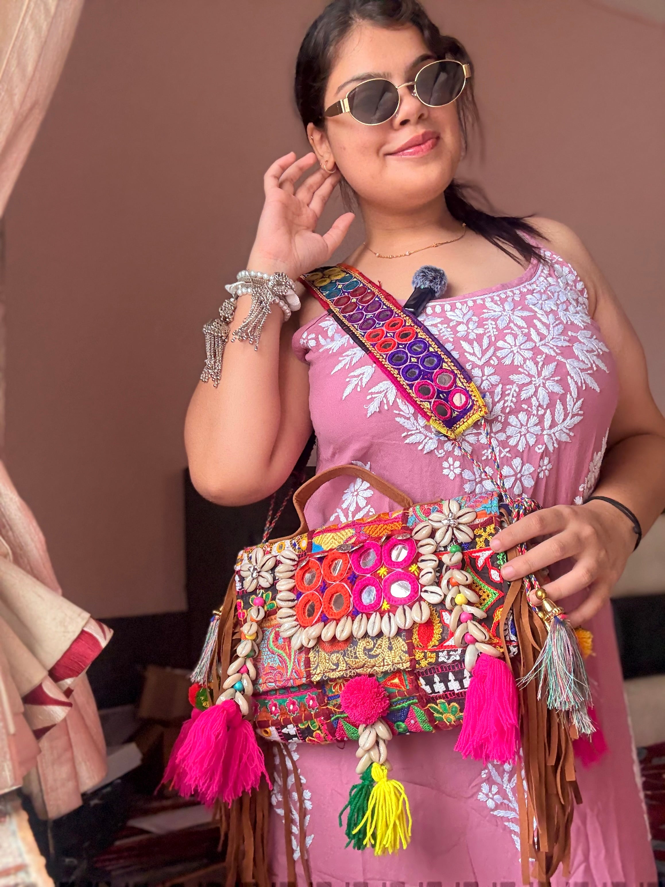 ANJANI BOHO BAG WITH FULLY HANDEMBROIDERED MIRROR WORK BELT ✨🪷