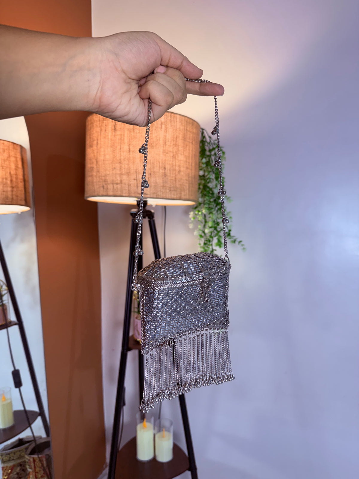 Zaalima silver clutch bag