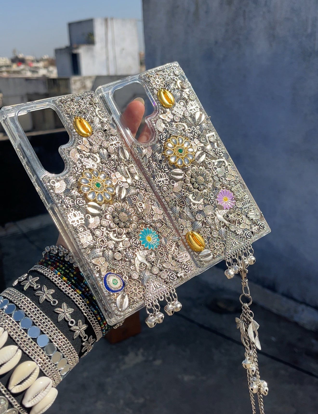 MAYRA - Silver Charm phone cover / case with free sling ( mention model in notes or whatsapp )