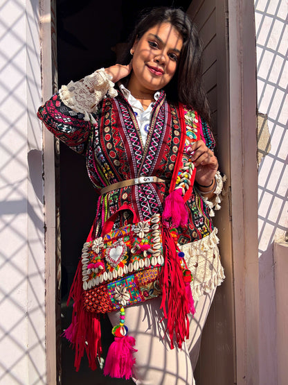 GULABI ISHQ 💓- BOHO BAG WITH HEAVY WORK BELT