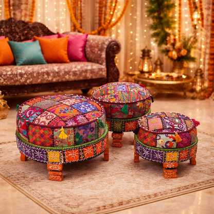 Mehfil Baithak – Handcrafted Patchwork Ottoman style Stool