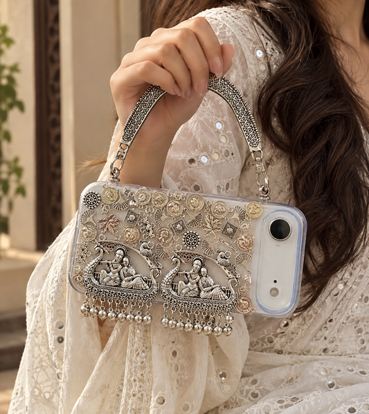 Radhe phone cover with Handle (silver)