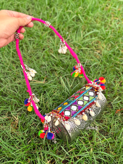 PIHU- Dholki STYLE BRASS CLUTCH WITH KUTCHI WORK 🪞