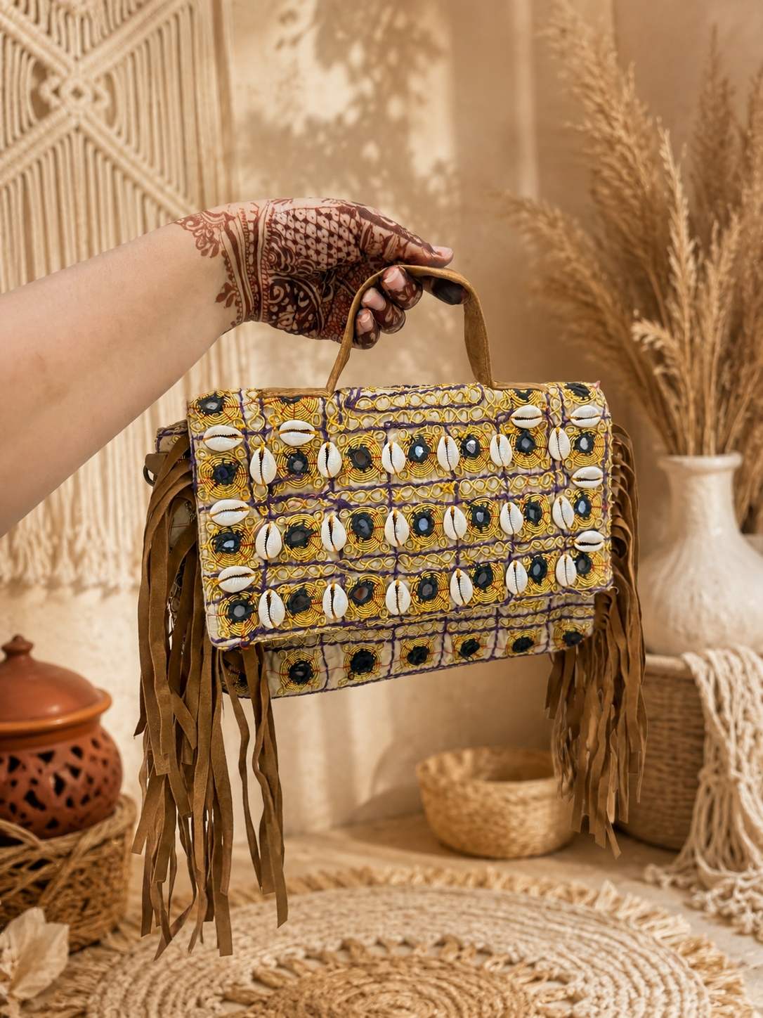 Zeenat mirror work boho sling bag
