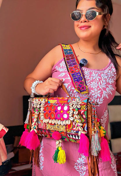 ANJANI BOHO BAG WITH FULLY HANDEMBROIDERED MIRROR WORK BELT ✨🪷