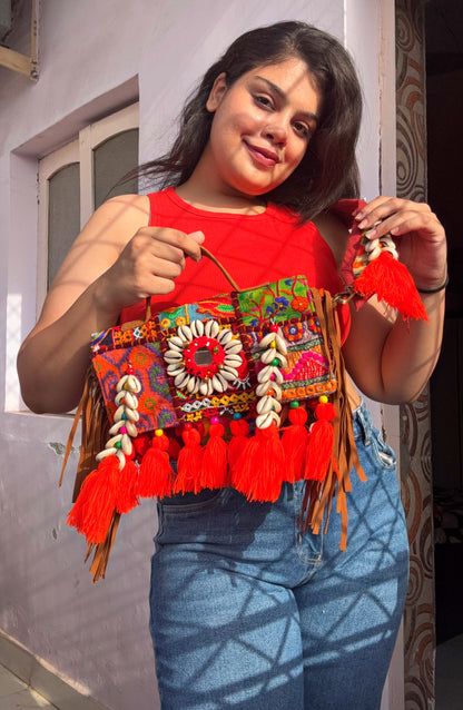 KESARI- Boho bag with heavy work belt🧡🧶✨