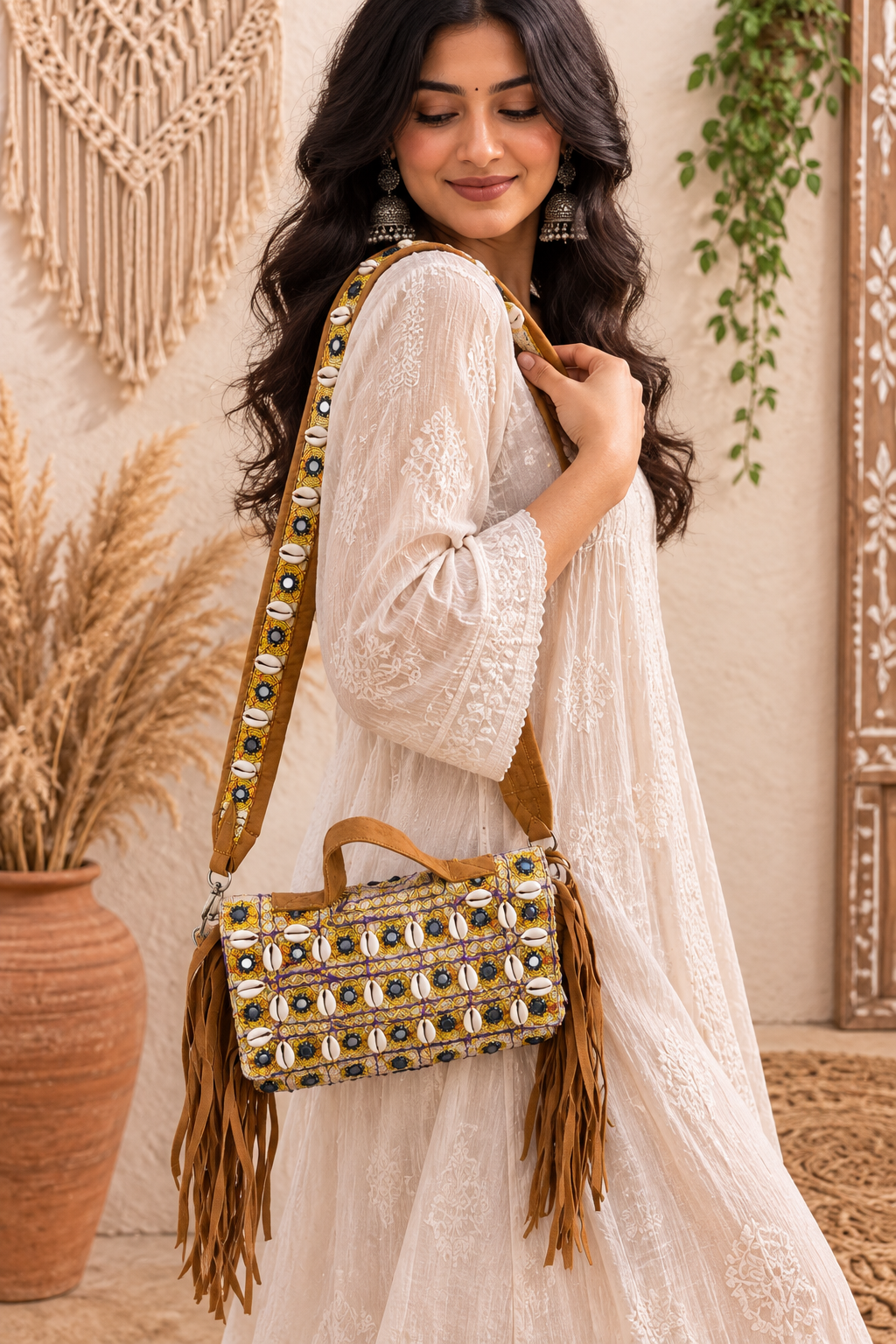 Zeenat mirror work boho sling bag