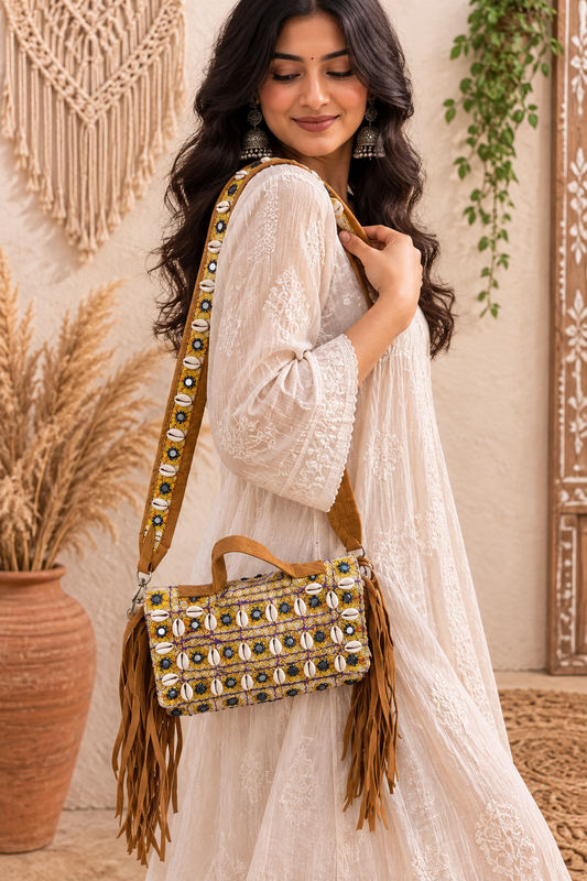 Zeenat mirror work boho sling bag