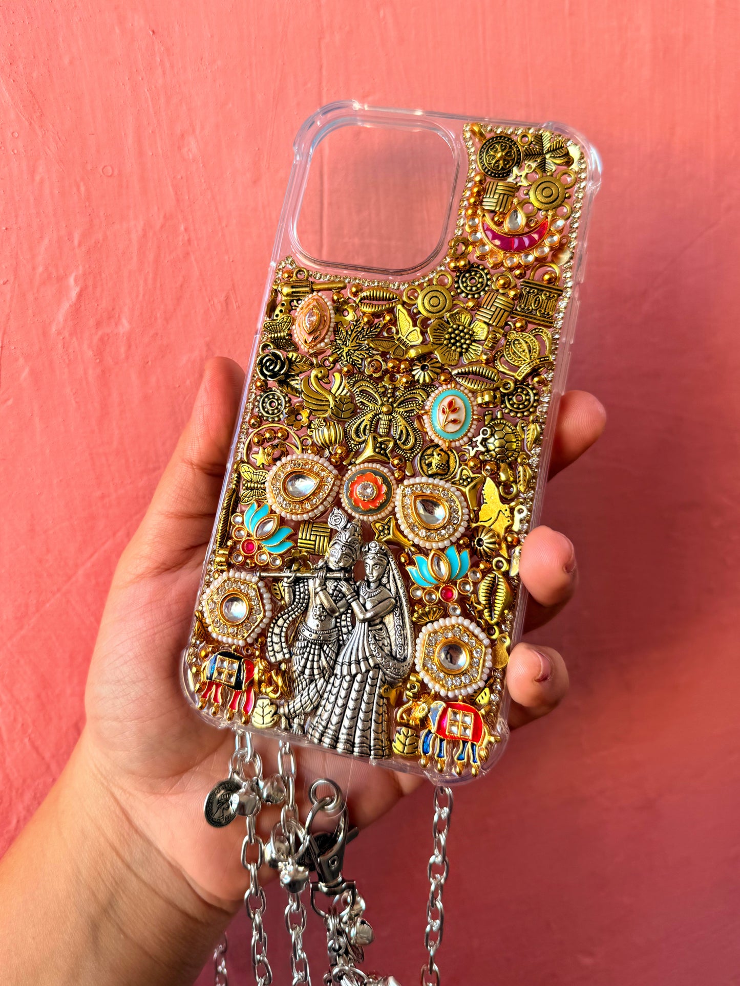 RADHA KRISHNA AND KUNDAN WORK PHONE COVER with DETACHABLE SLING ✨