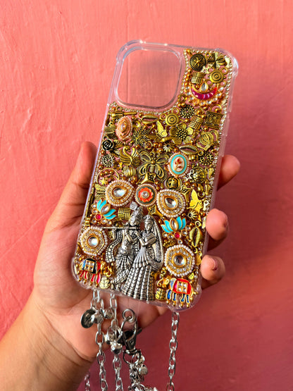 RADHA KRISHNA AND KUNDAN WORK PHONE COVER with DETACHABLE SLING ✨
