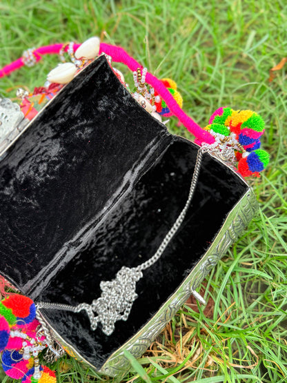 PIHU- Dholki STYLE BRASS CLUTCH WITH KUTCHI WORK 🪞