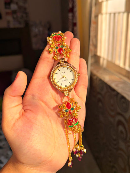 VAIDEHI LUXURY PACHI KUNDAN WATCH (Adjustable size)