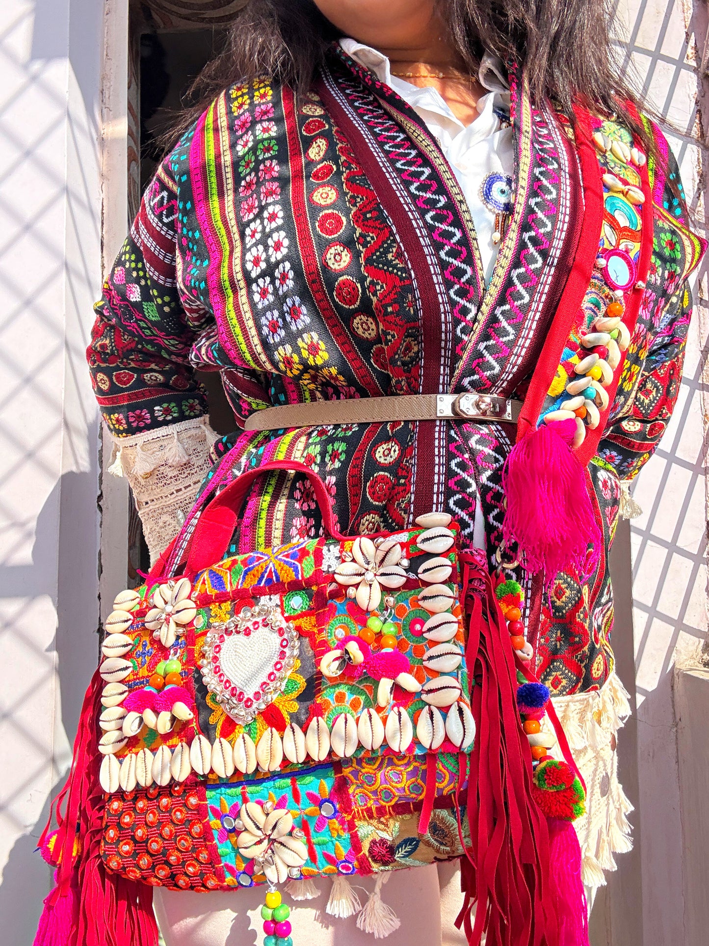 GULABI ISHQ 💓- BOHO BAG WITH HEAVY WORK BELT