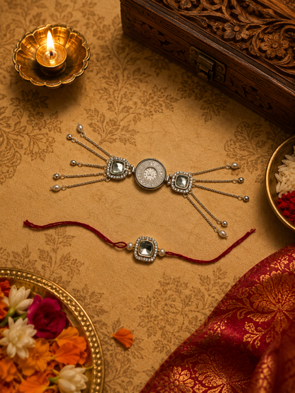 Silver Kashmiri rakhi watch pair ✨