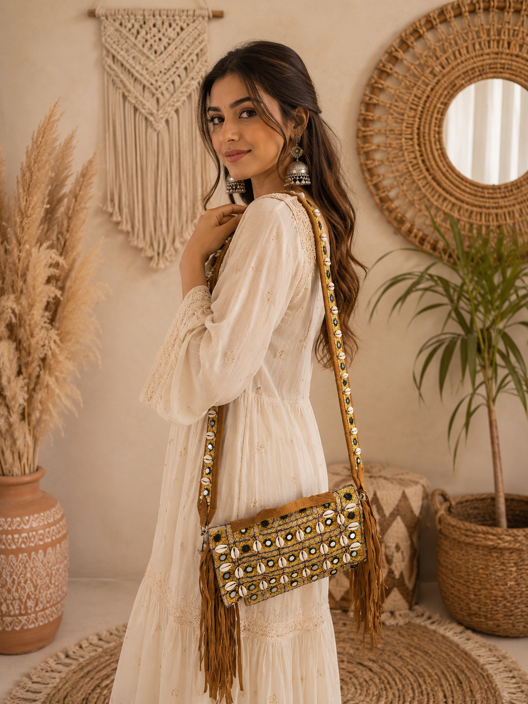 Zeenat mirror work boho sling bag