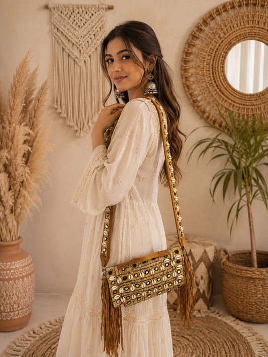 Zeenat mirror work boho sling bag