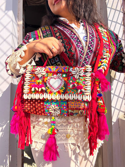 GULABI ISHQ 💓- BOHO BAG WITH HEAVY WORK BELT